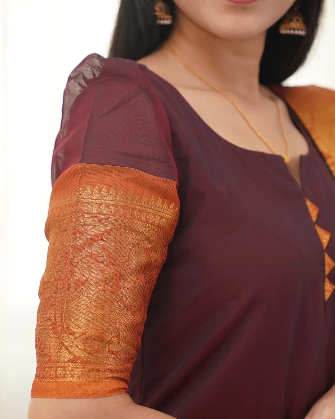 Maroon Kanchi Cotton Kurti with Golden Dupatta
