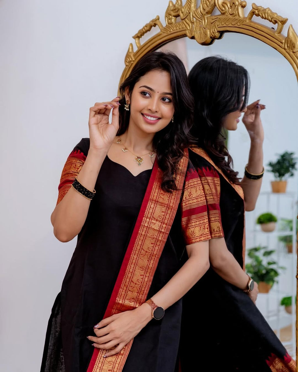 Black Kanchi Cotton Kurti with Dupatta