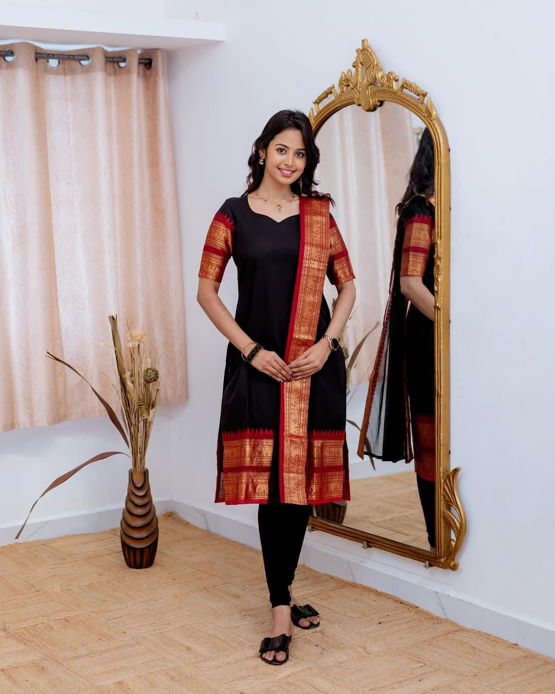 Black Kanchi Cotton Kurti with Dupatta