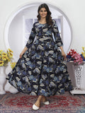 Navy Blue Printed Long Kurti with Dupatta – Stylish & Comfortable