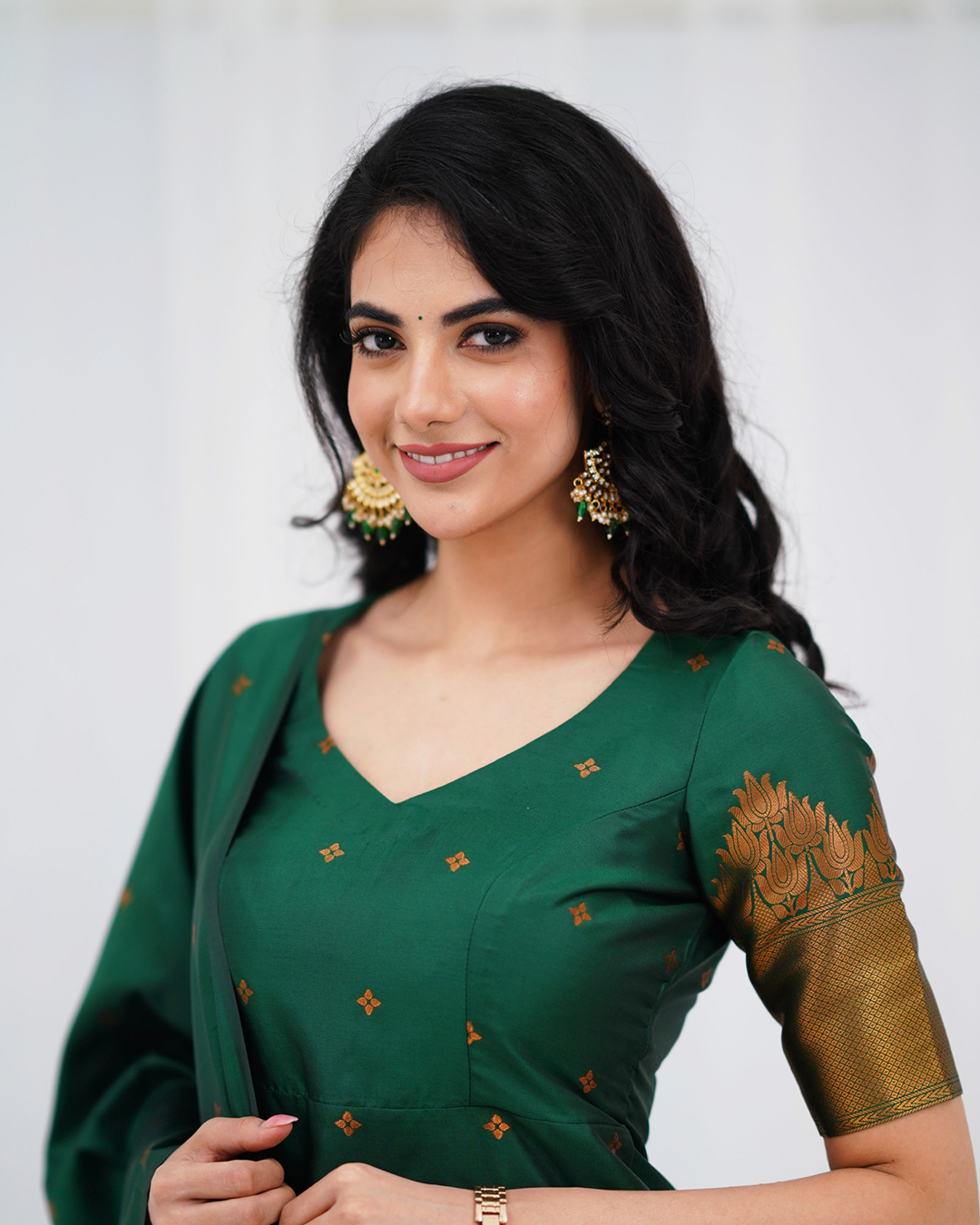 Emerald Green Silk Kurti Set with Zari Dupatta