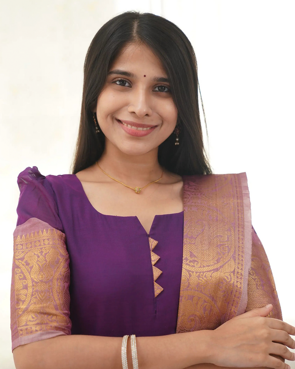 Purple Kanchi Cotton Kurti with Golden Dupatta
