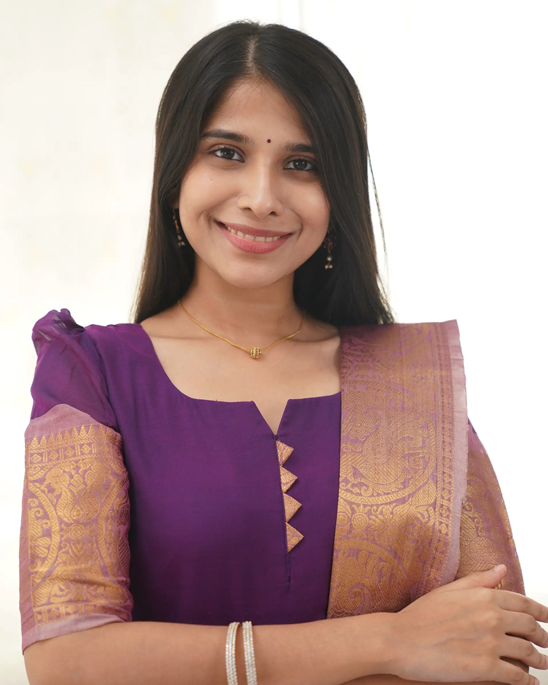 Purple Kanchi Cotton Kurti with Golden Dupatta