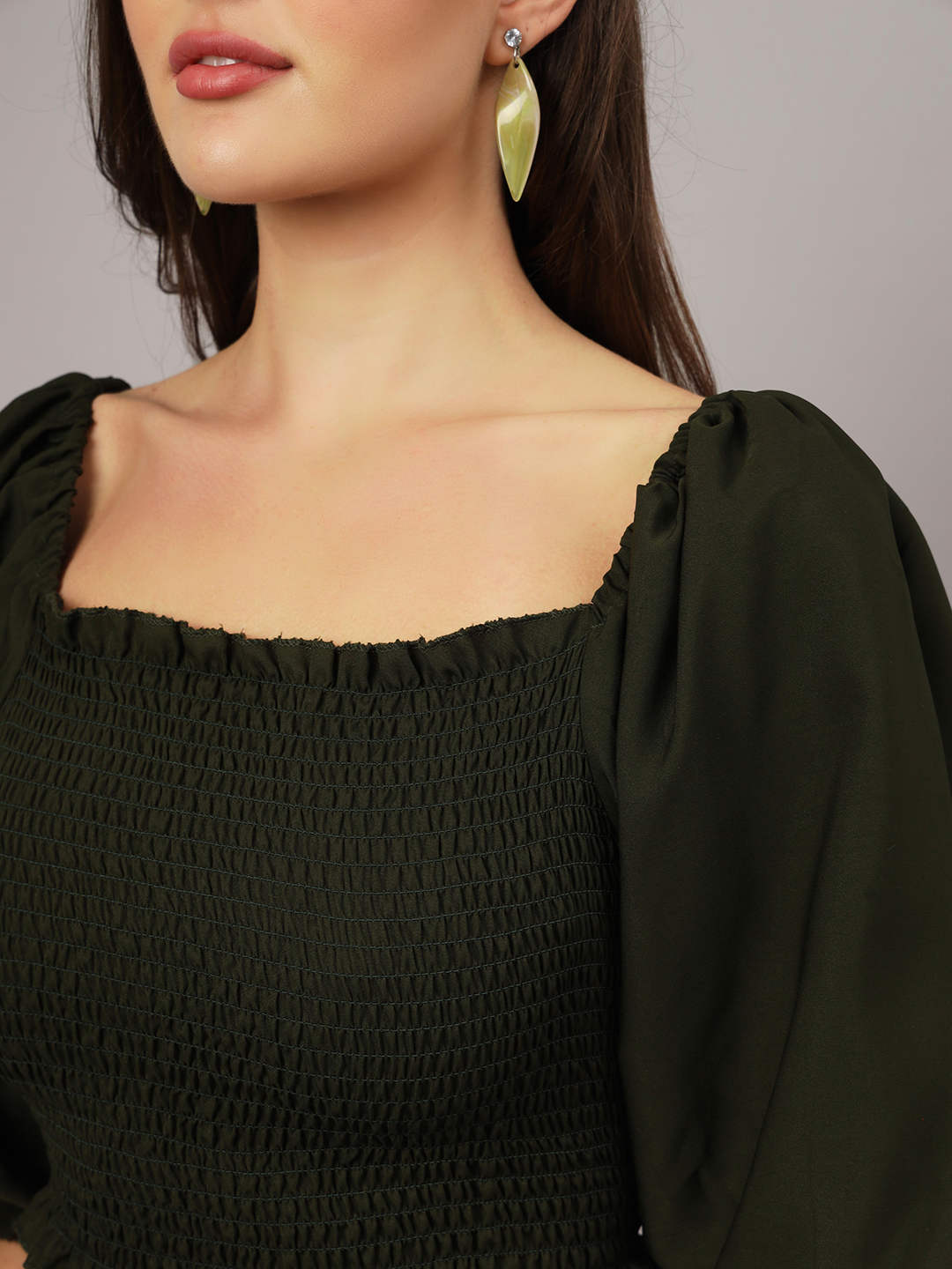 Black Crepe Smocked Balloon Sleeve Top | Stylish Peasant Crop Top