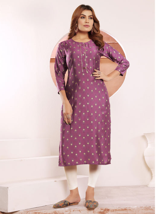 Purple Printed Muslin Kurti for Women – Casual & Daily Wear