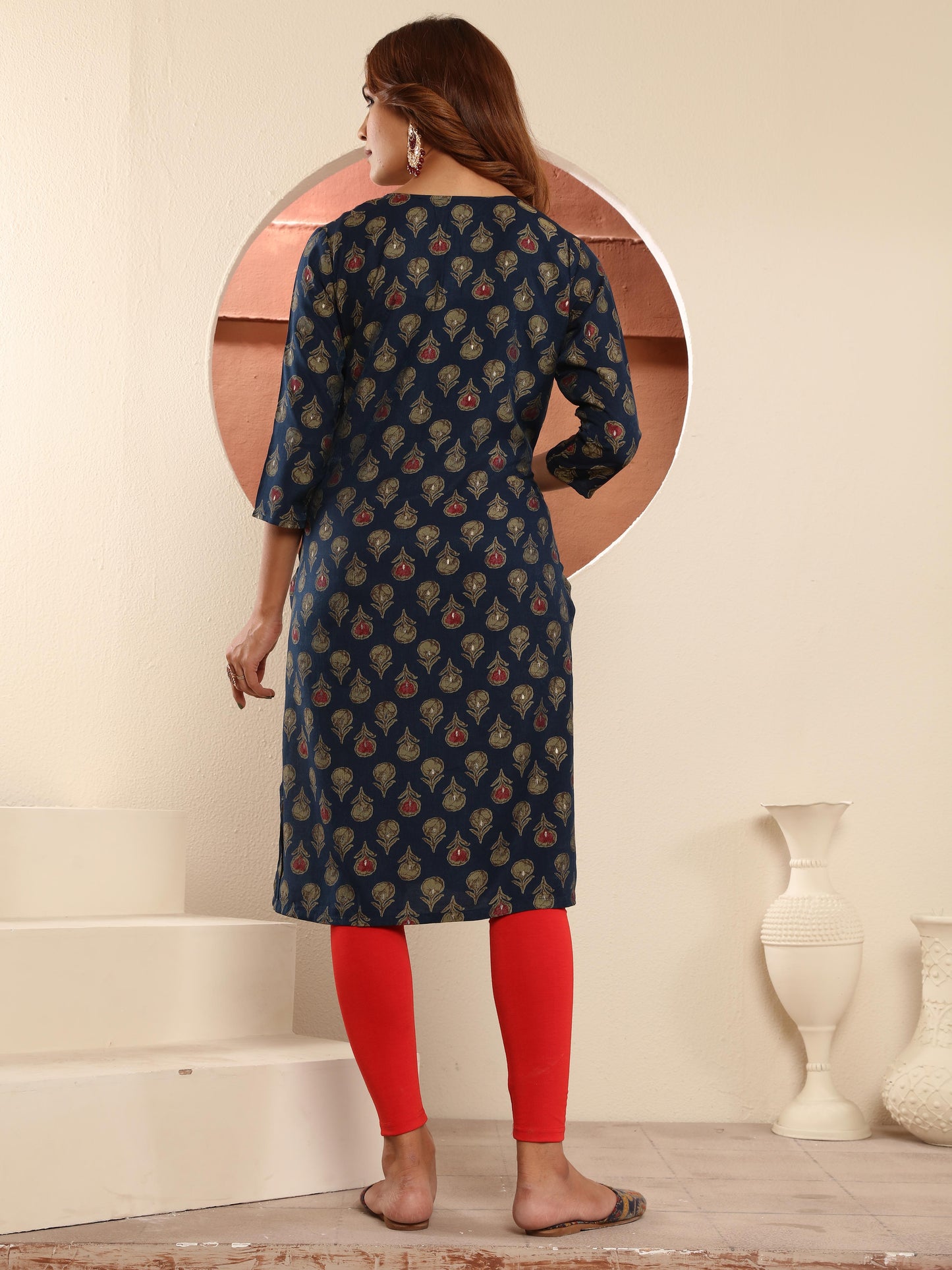 Navy Blue Printed Muslin Kurti for Women – Casual & Daily Wear