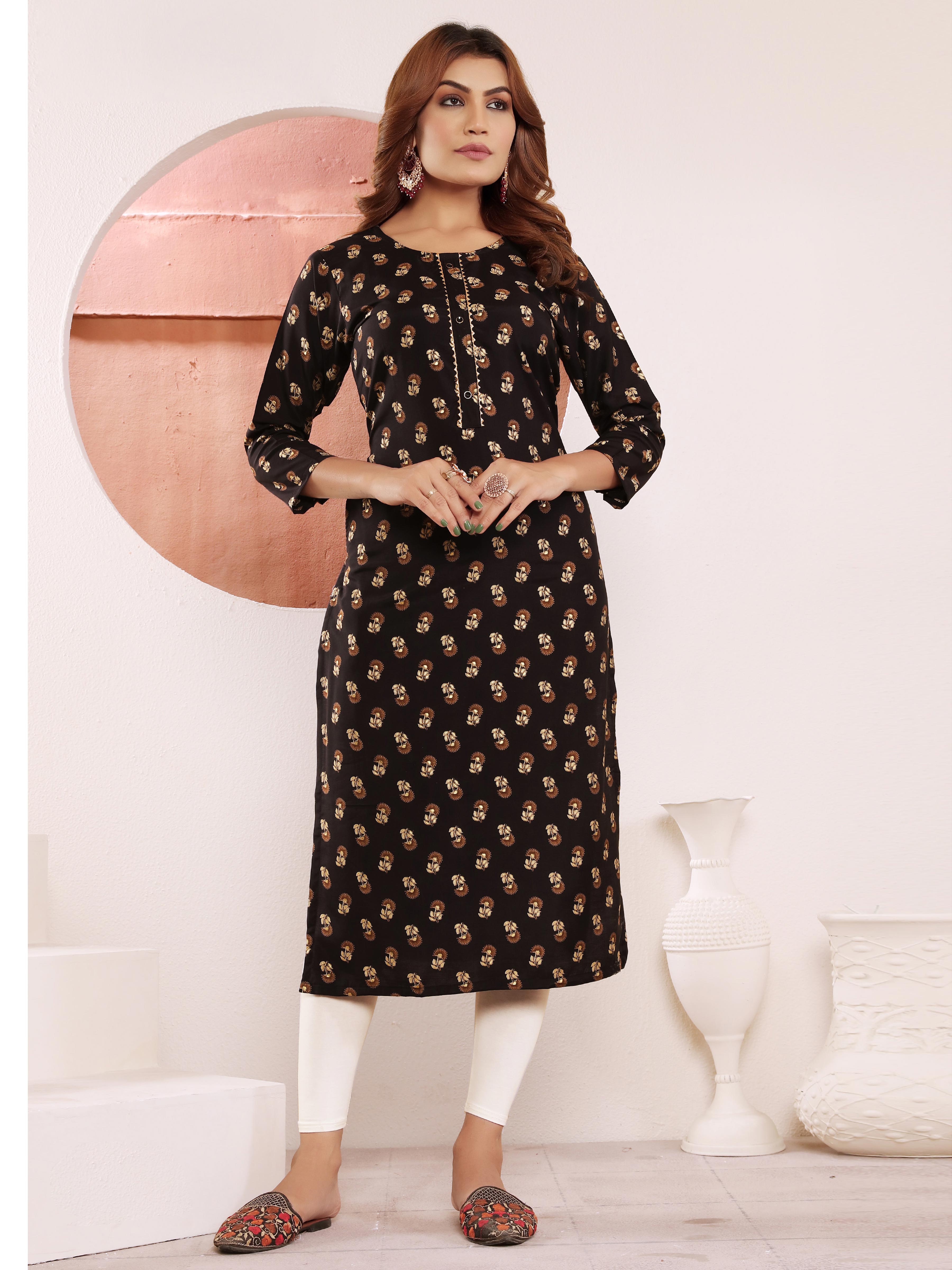 Black Printed Muslin Kurti for Women – Casual & Daily Wear