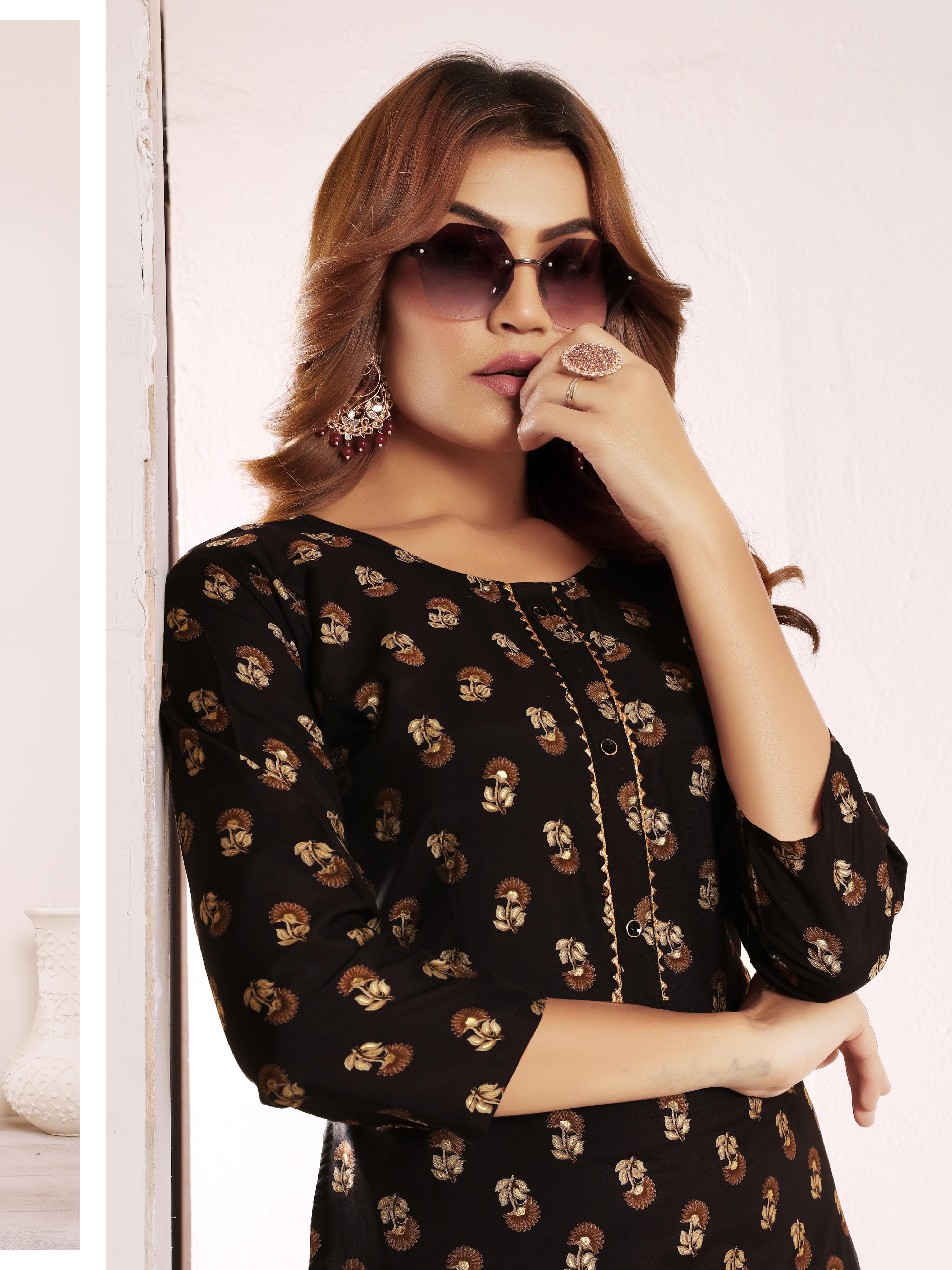 Black Printed Muslin Kurti for Women – Casual & Daily Wear