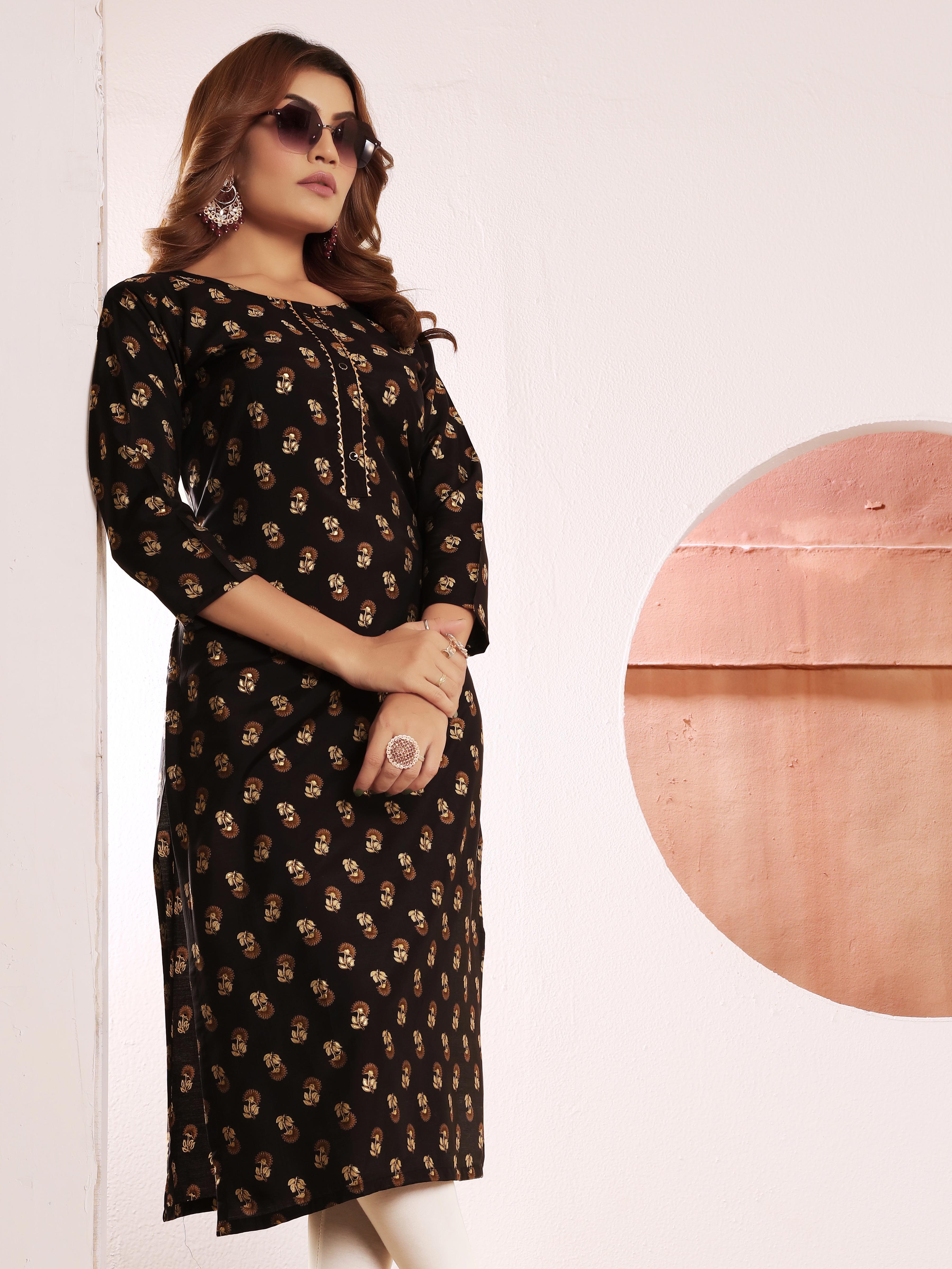 Black Printed Muslin Kurti for Women – Casual & Daily Wear
