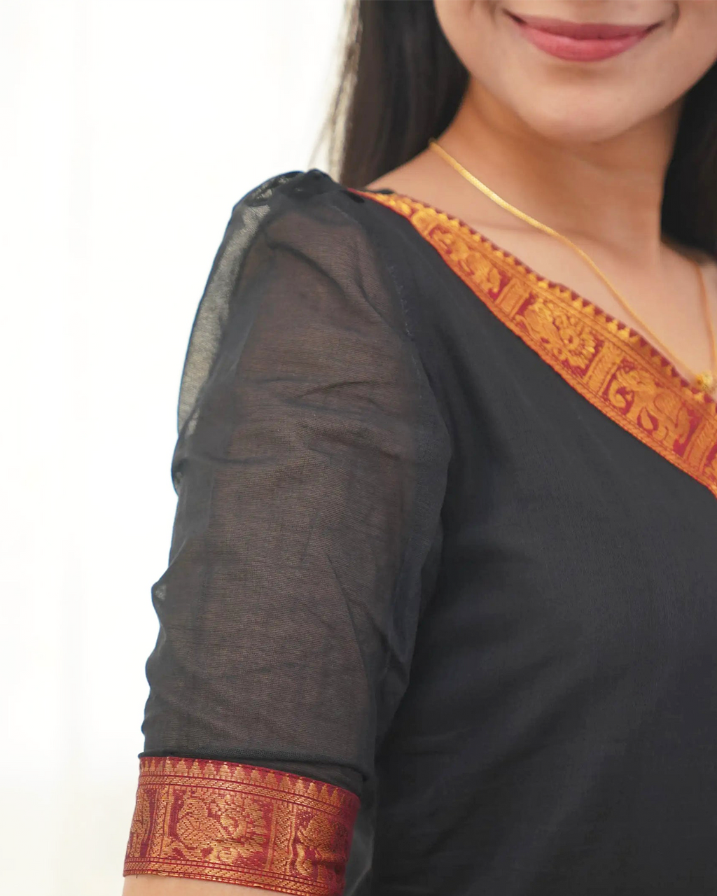 Black Kanchi Cotton Kurti with Golden Dupatta
