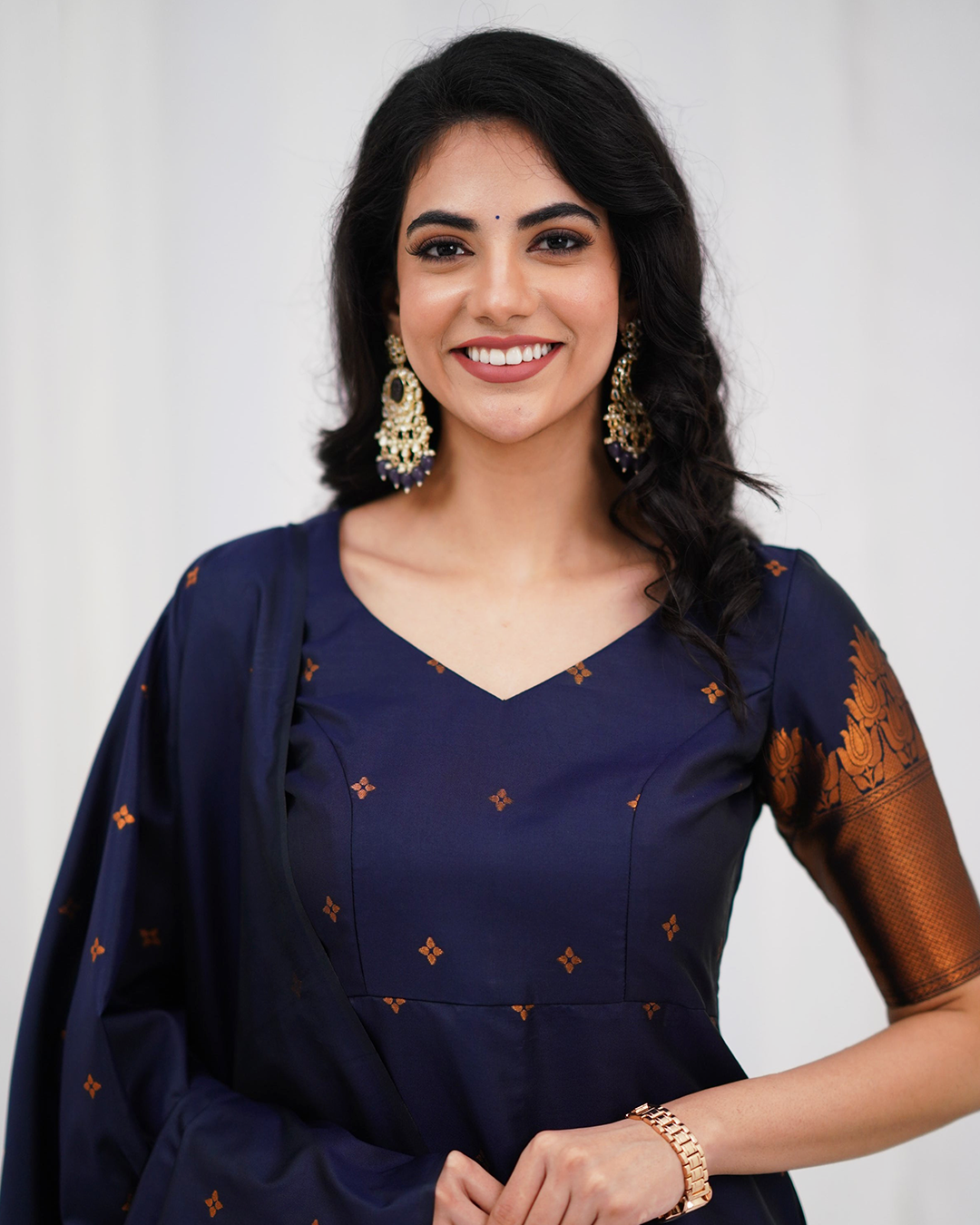 Midnight Blue Silk Kurti Set with Zari Dupatta