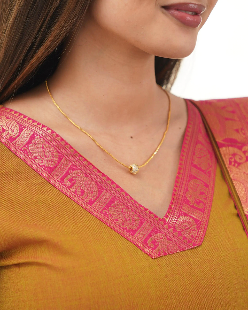 Mustard Yellow Kanchi Cotton Kurti with Pink Dupatta