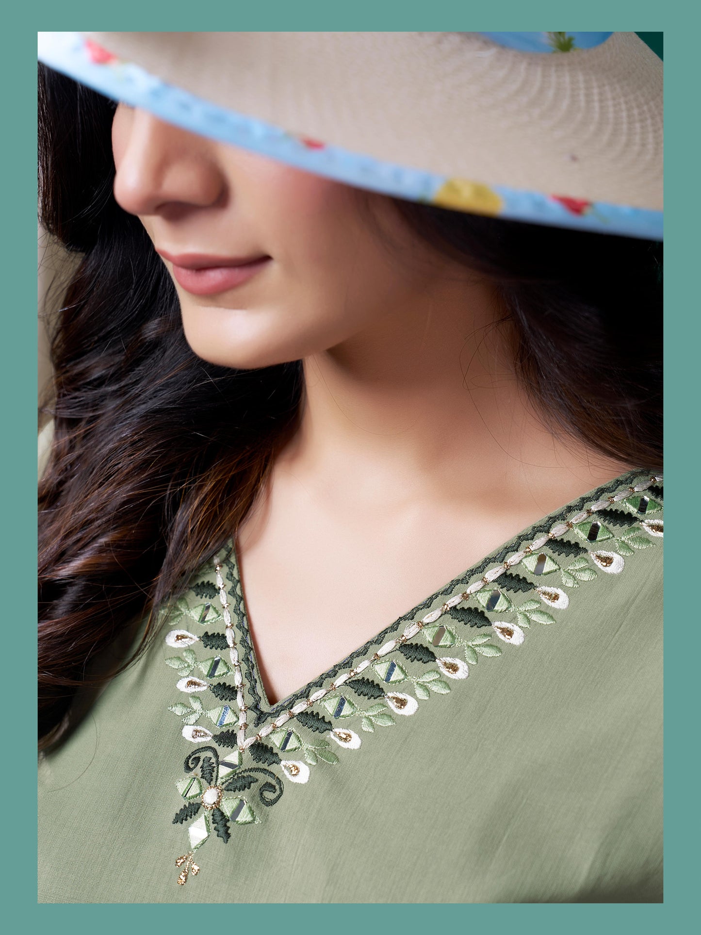 Olive Green Cotton Mirror Embellished Kurta Set for Women – Stylish Daily Wear Ethnic Outfit