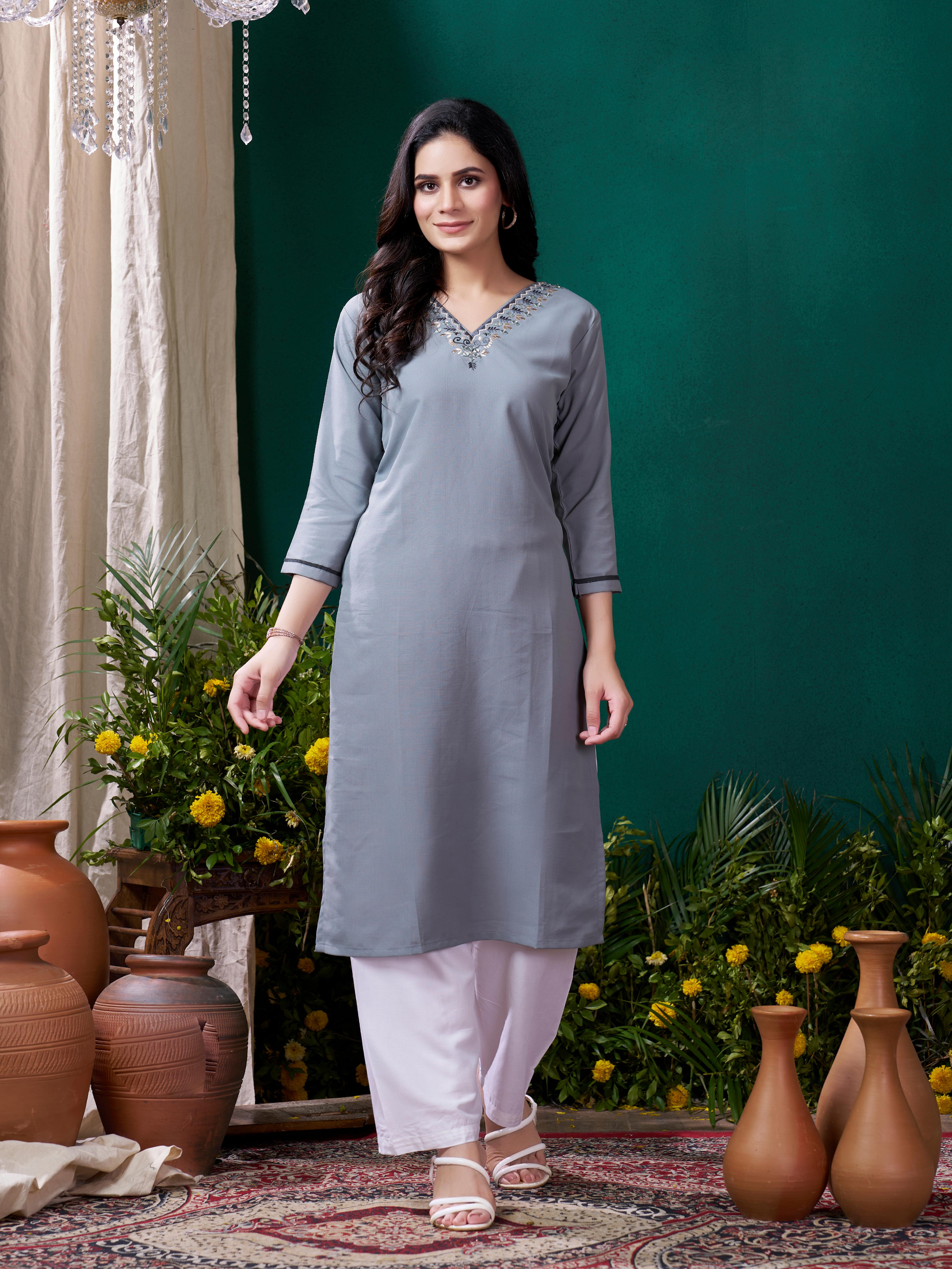 Blue Stylish Cotton Mirror Work Kurta for Women Daily Wear Ethnic Outfit