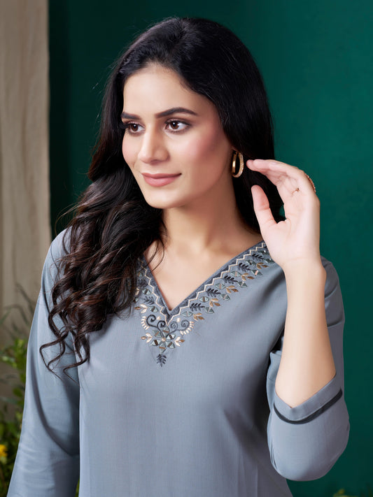 Blue Cotton Mirror Embellished Kurta Set for Women – Stylish Daily Wear Ethnic Outfit