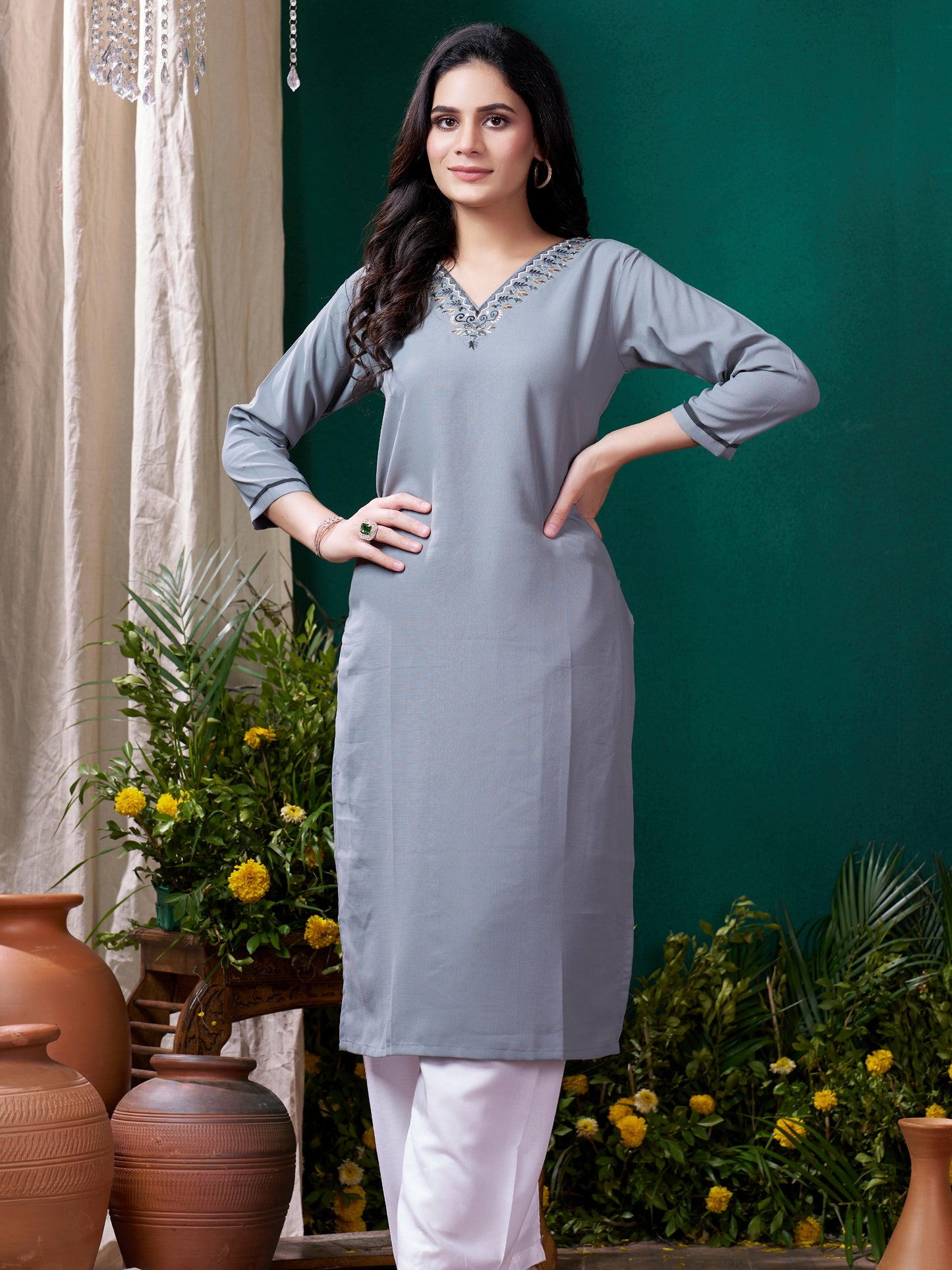 Blue Cotton Mirror Embellished Kurta Set for Women – Stylish Daily Wear Ethnic Outfit