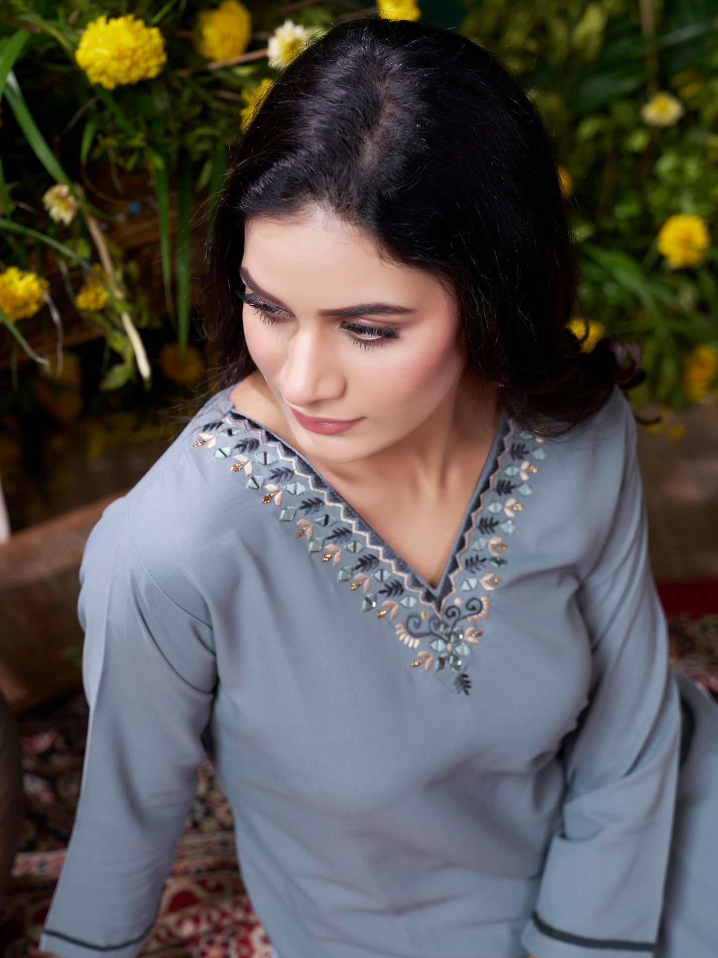 Blue Cotton Mirror Embellished Kurta Set for Women – Stylish Daily Wear Ethnic Outfit