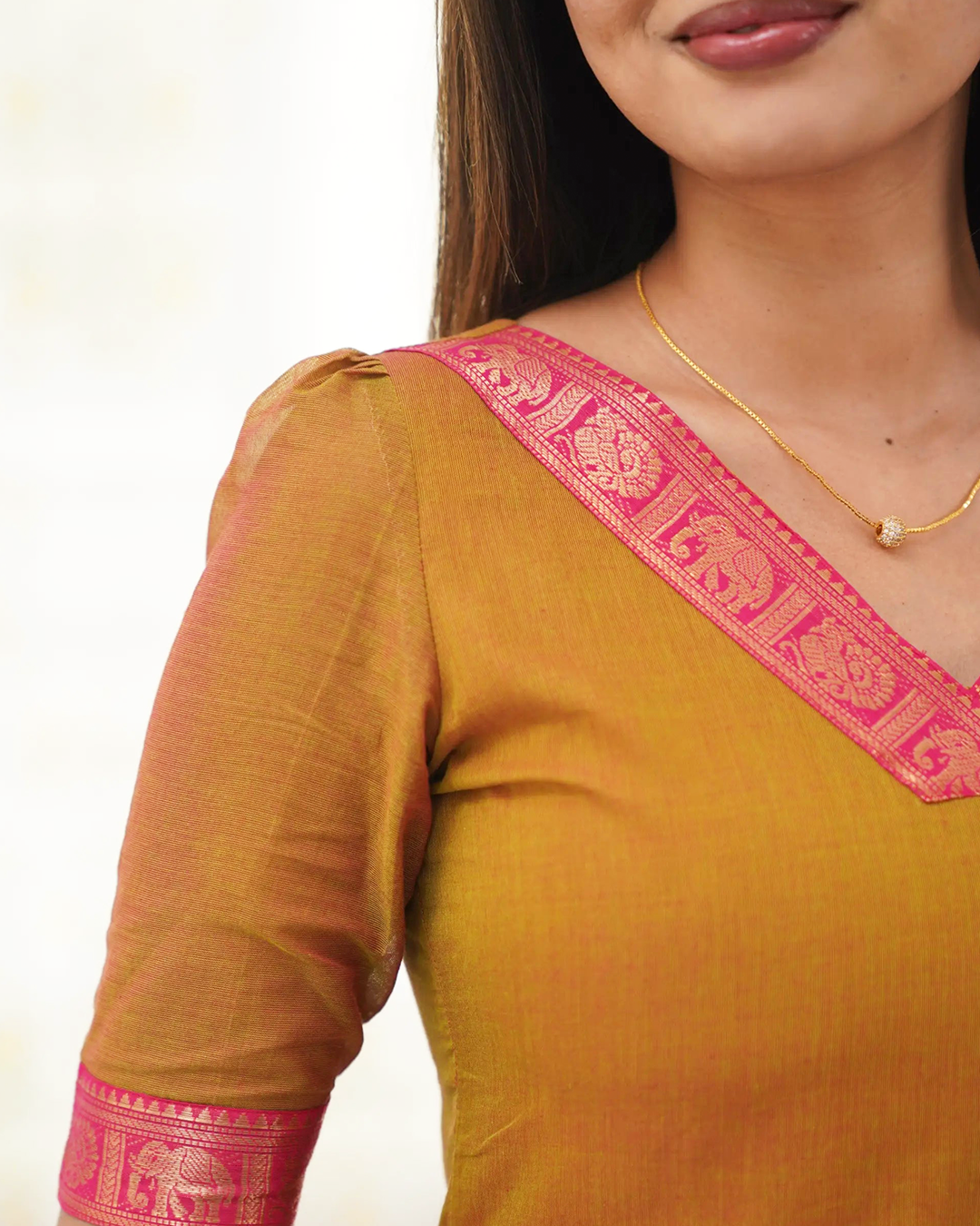 Mustard Yellow Kanchi Cotton Kurti with Pink Dupatta