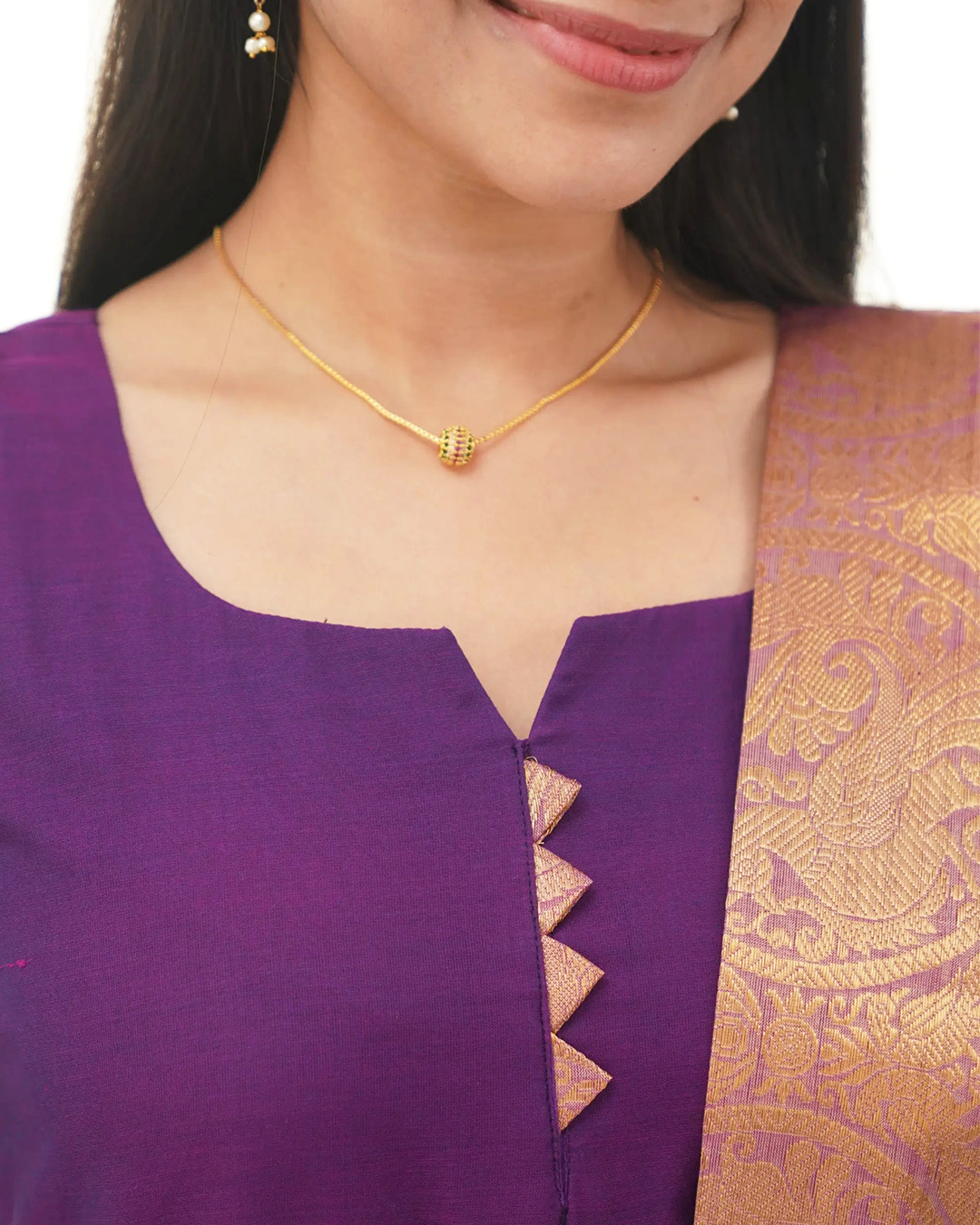 Purple Kanchi Cotton Kurti with Golden Dupatta