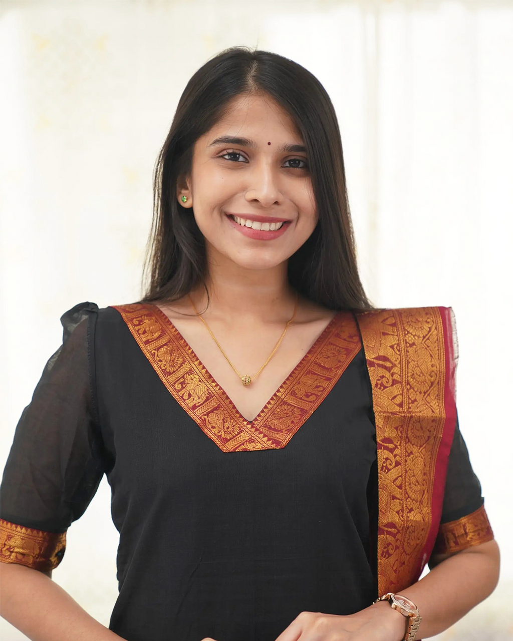 Black Kanchi Cotton Kurti with Golden Dupatta