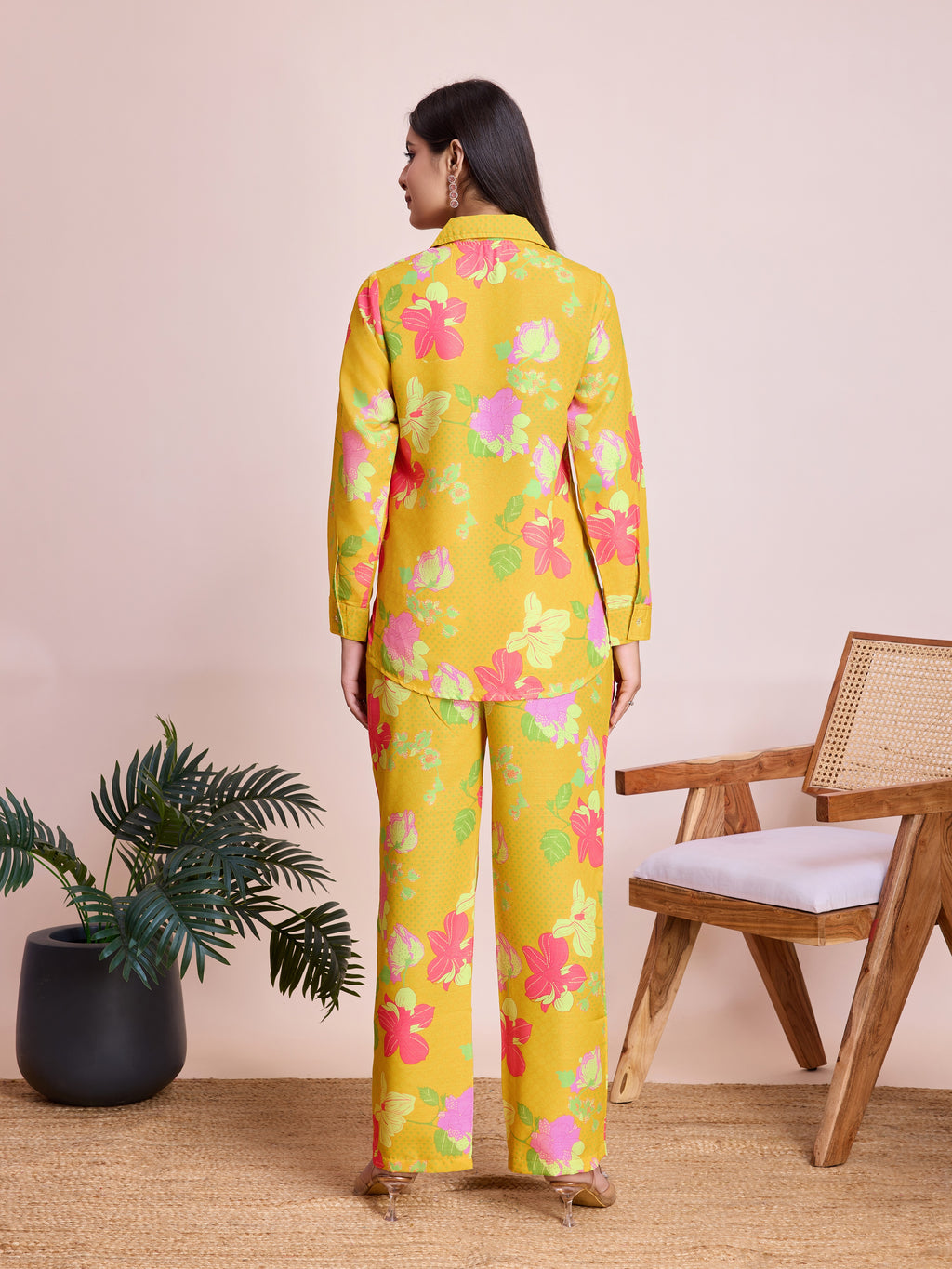 Mustard Yellow Floral Print Co-ord Set – Stylish Two-Piece Outfit for Women | Shop Now