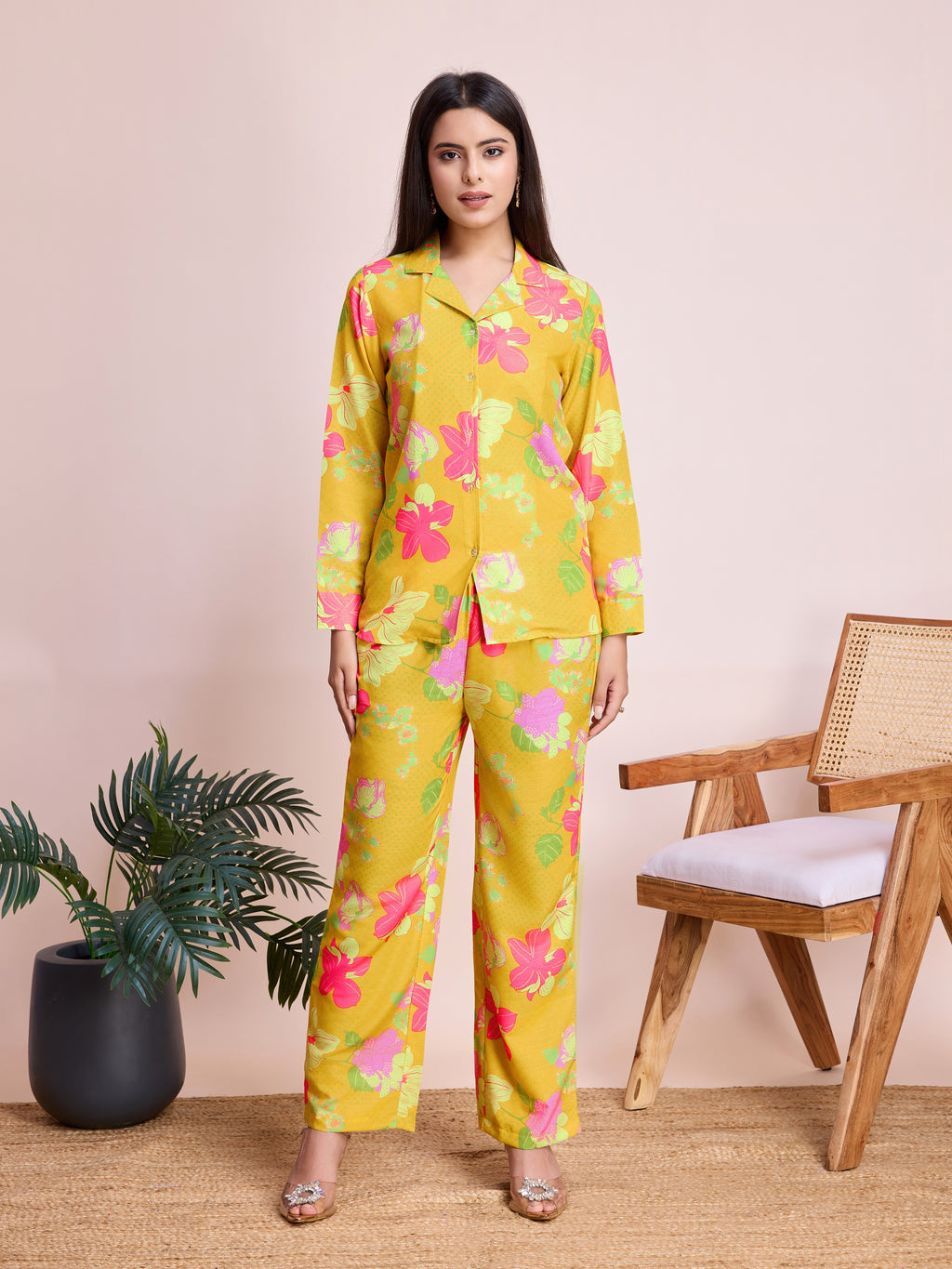 Mustard Yellow Floral Print Co-ord Set – Stylish Two-Piece Outfit for Women | Shop Now