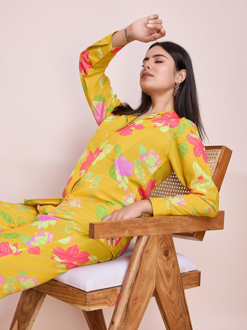 Mustard Yellow Floral Print Co-ord Set – Stylish Two-Piece Outfit for Women | Shop Now