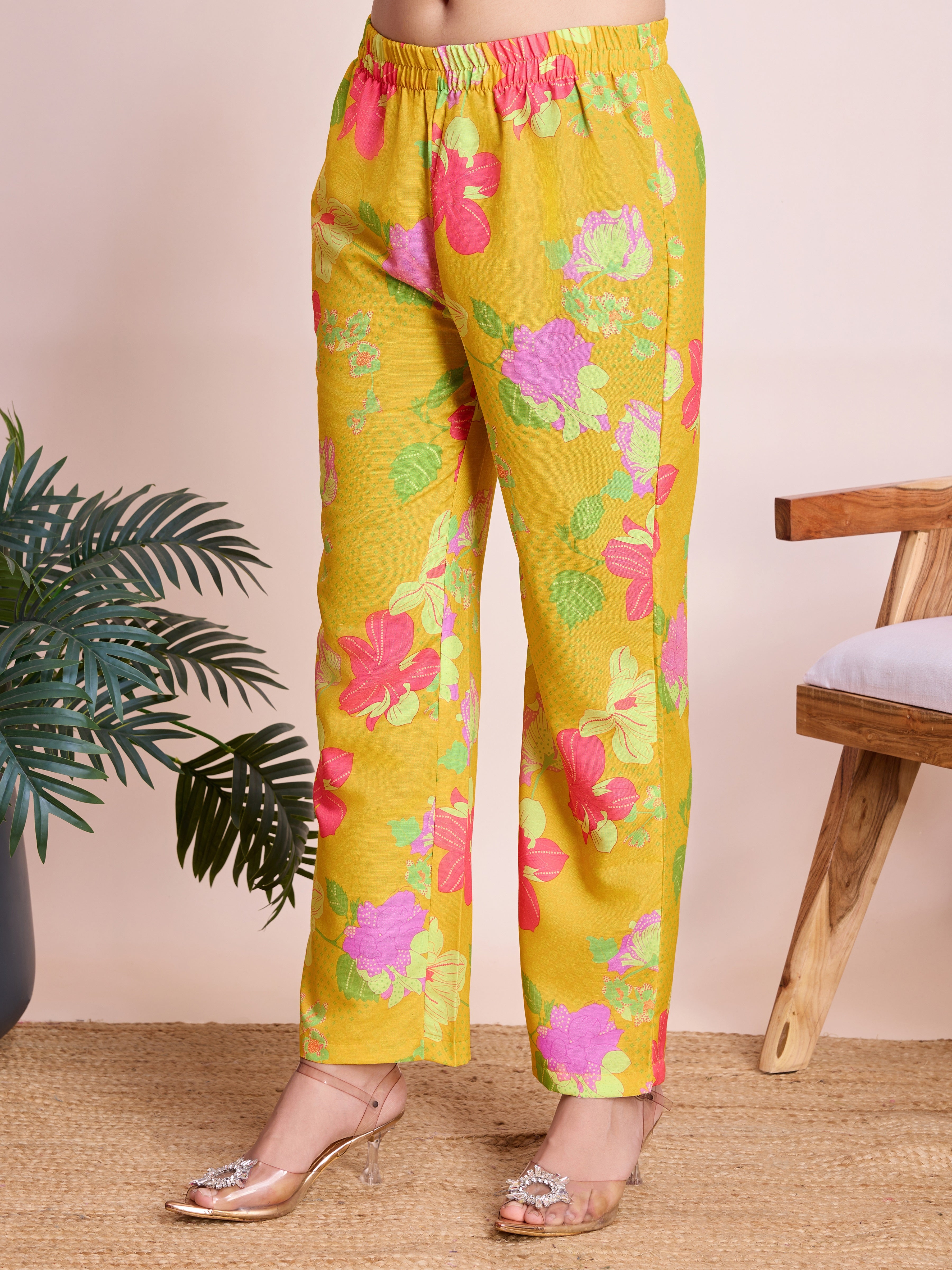 Mustard Yellow Floral Print Co-ord Set – Stylish Two-Piece Outfit for Women | Shop Now