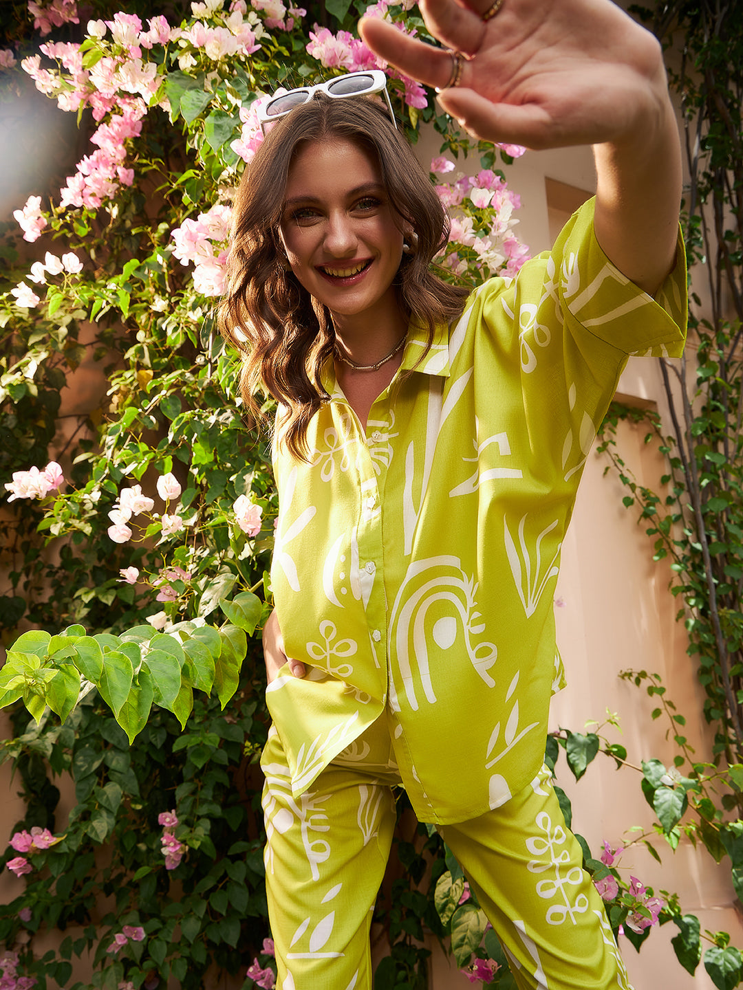 Chic Green Floral Co-ord for Women – Matching Top & Bottom Set