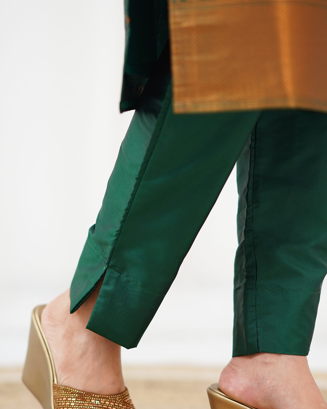 Emerald Green Silk Kurti Set with Zari Dupatta
