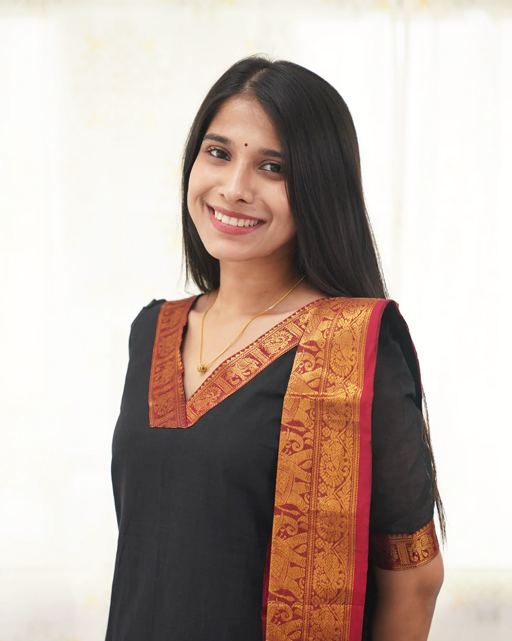 Black Kanchi Cotton Kurti with Golden Dupatta