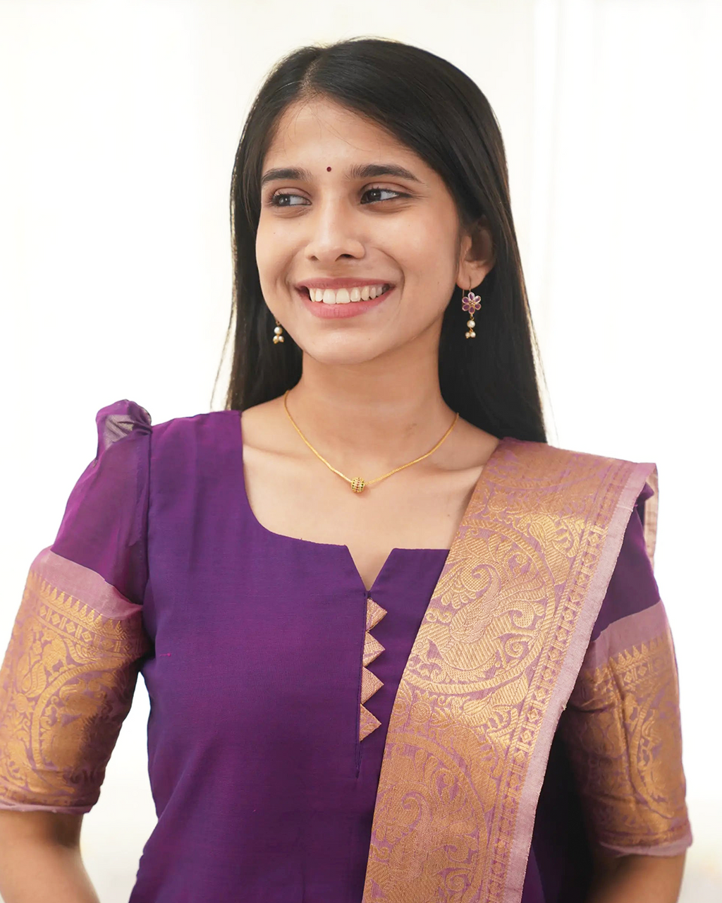 Purple Kanchi Cotton Kurti with Golden Dupatta