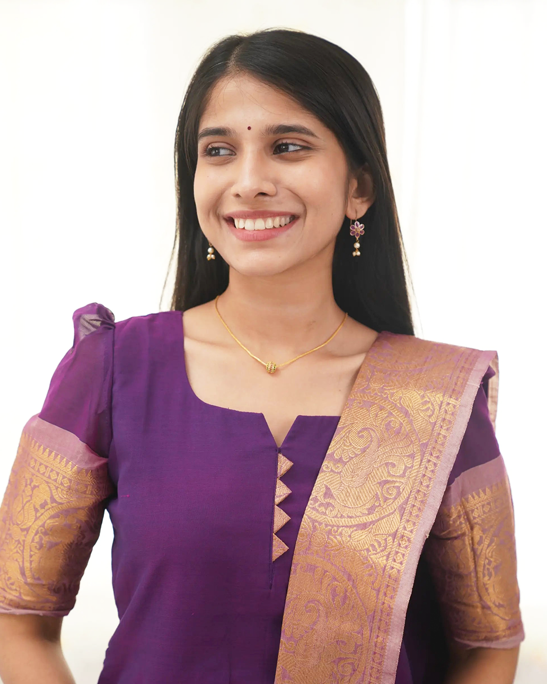 Purple Kanchi Cotton Kurti with Golden Dupatta