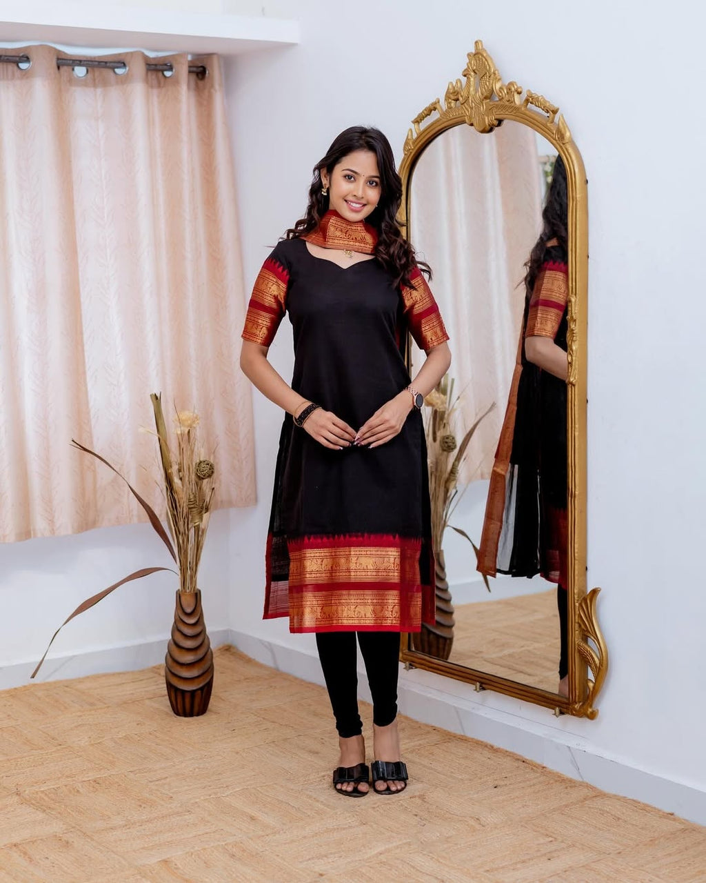 Black Kanchi Cotton Kurti with Dupatta