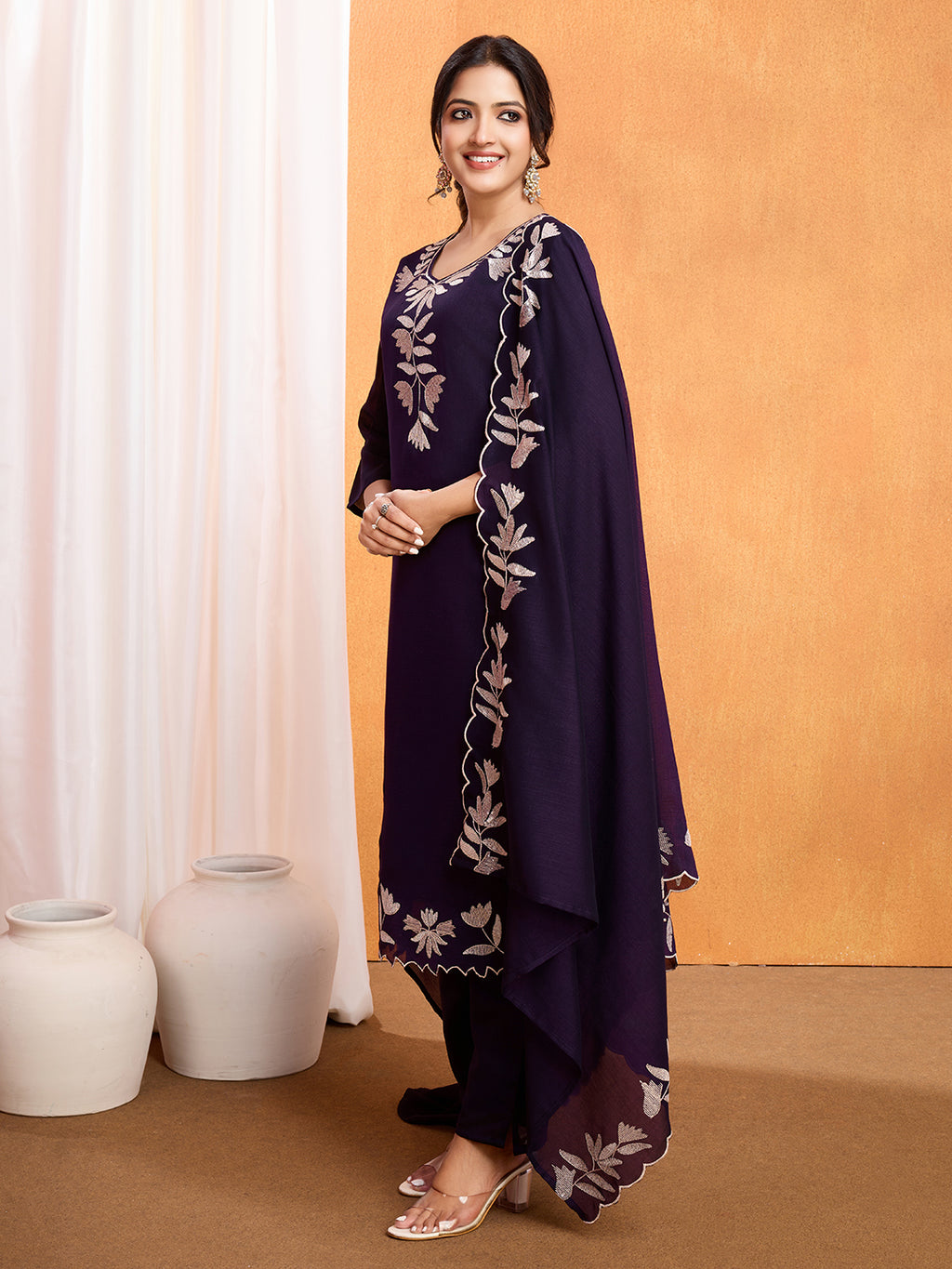 Purple Vichitra Silk Suit Set with Dupatta | Designer Sequence Work Kurta Set
