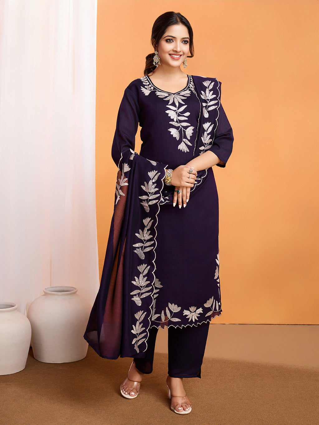 Purple Vichitra Silk Suit Set with Dupatta | Designer Sequence Work Kurta Set
