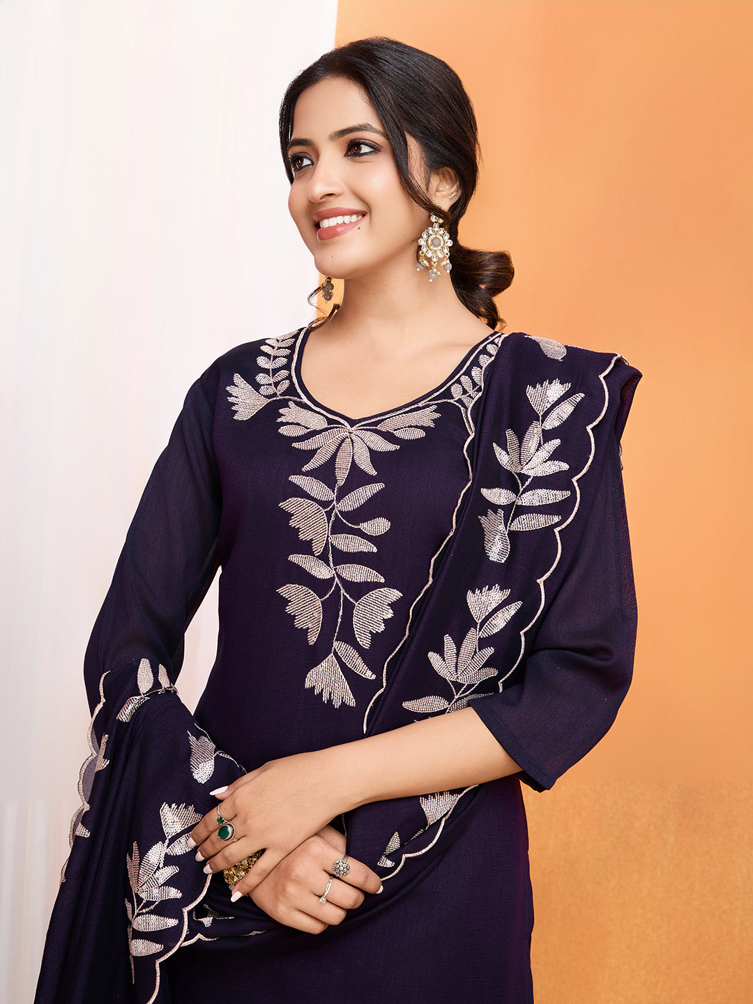 Purple Vichitra Silk Suit Set with Dupatta | Designer Sequence Work Kurta Set
