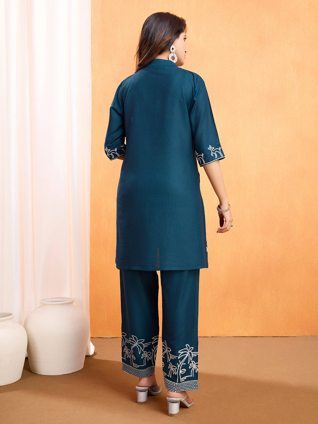 Cyan Blue Embroidery Work Co-Ord Set