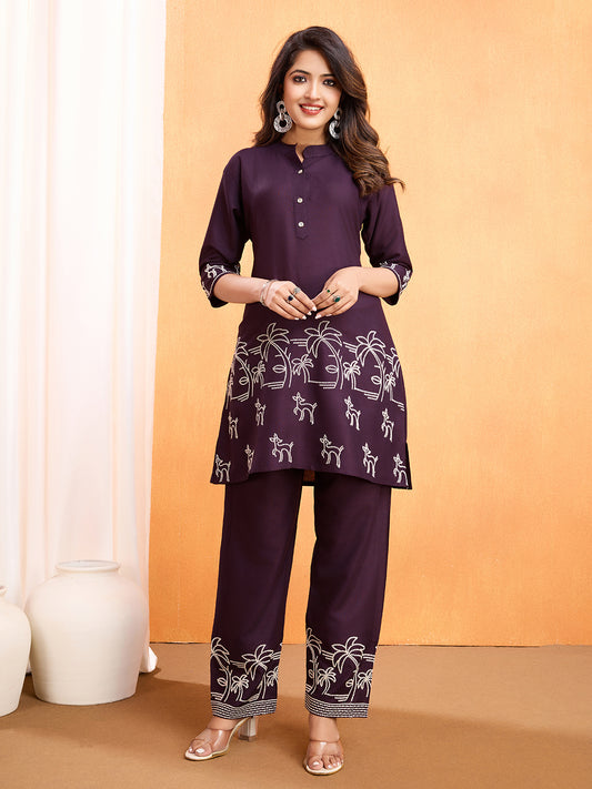 Magenta Embroidery Work Co-Ord Set