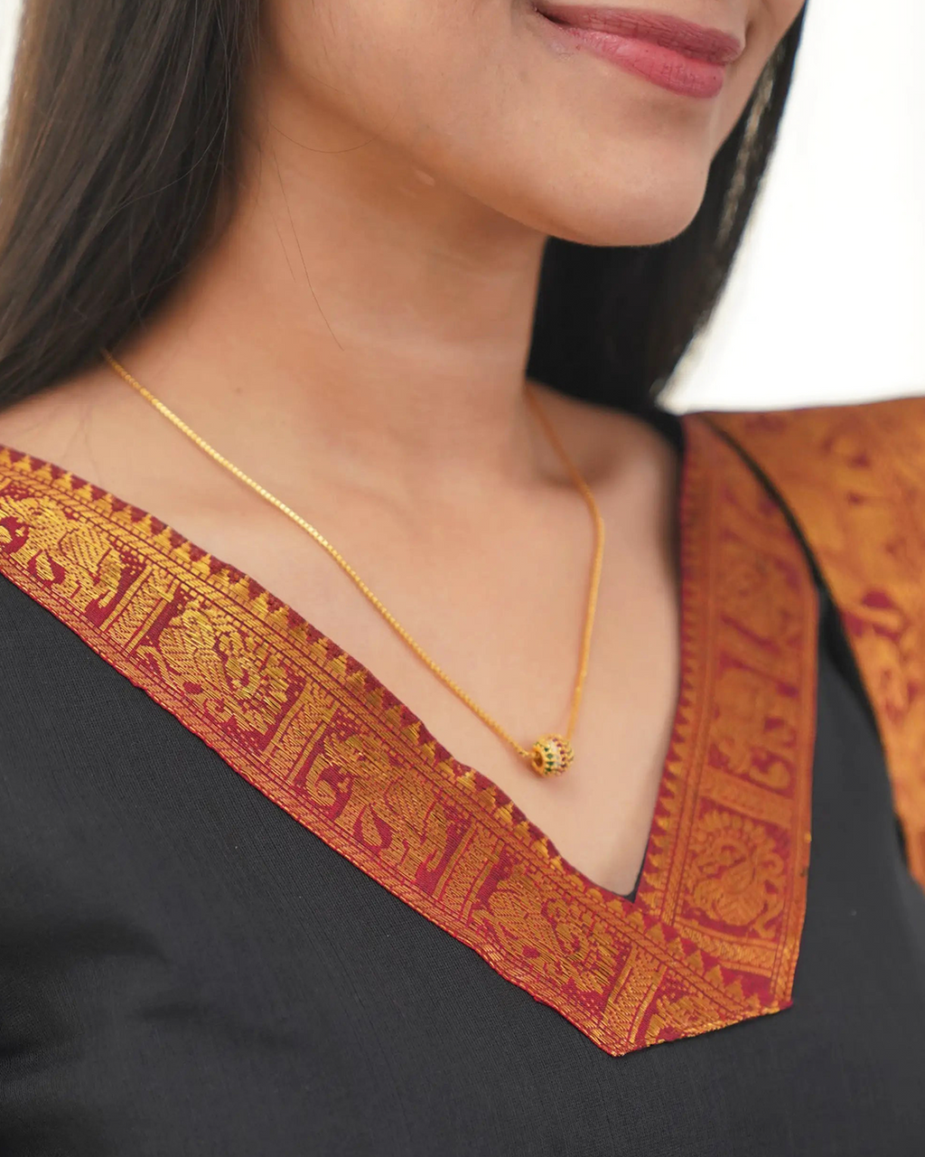 Black Kanchi Cotton Kurti with Golden Dupatta