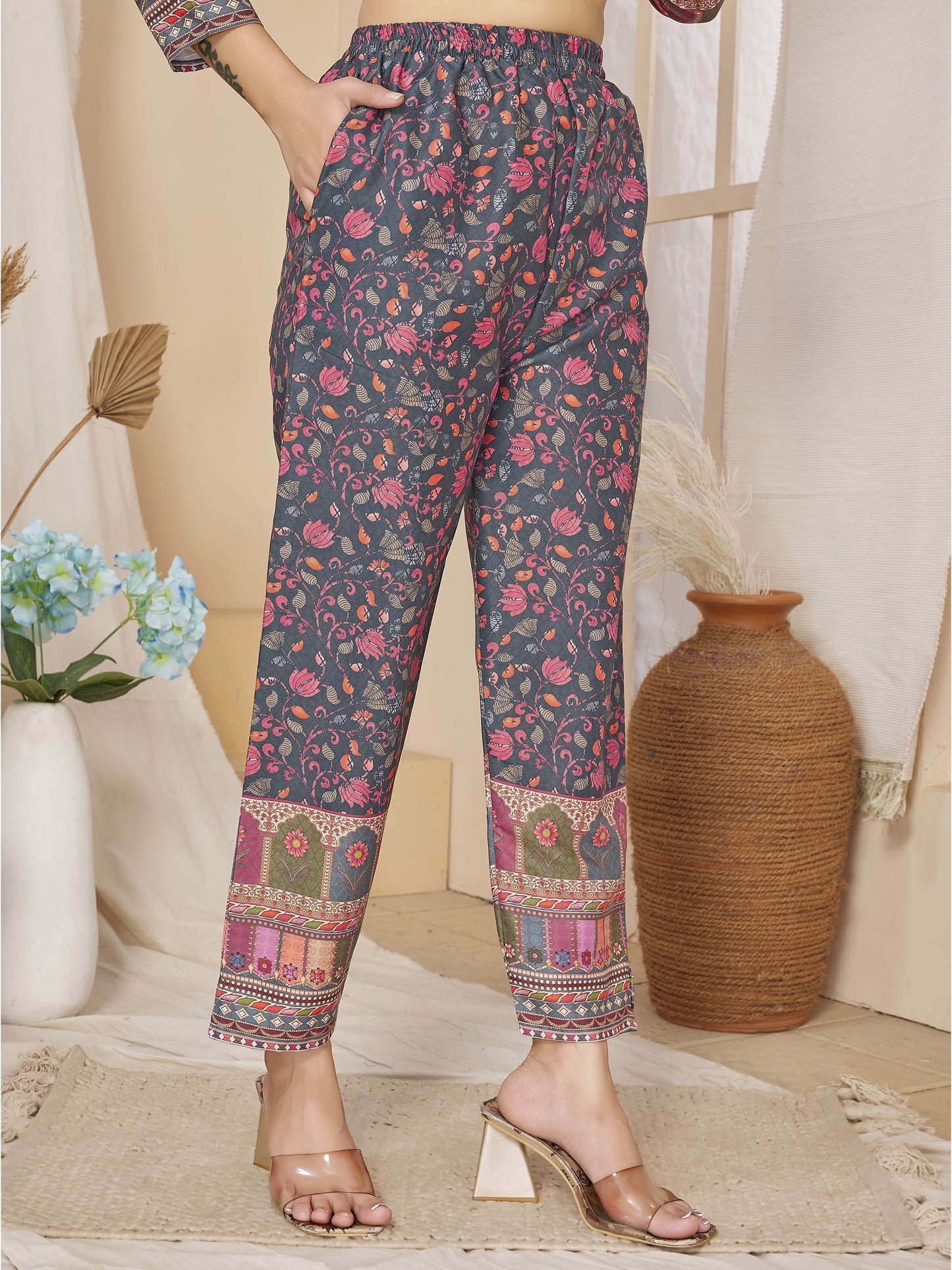 Grey Floral Printed Co-Ords Set