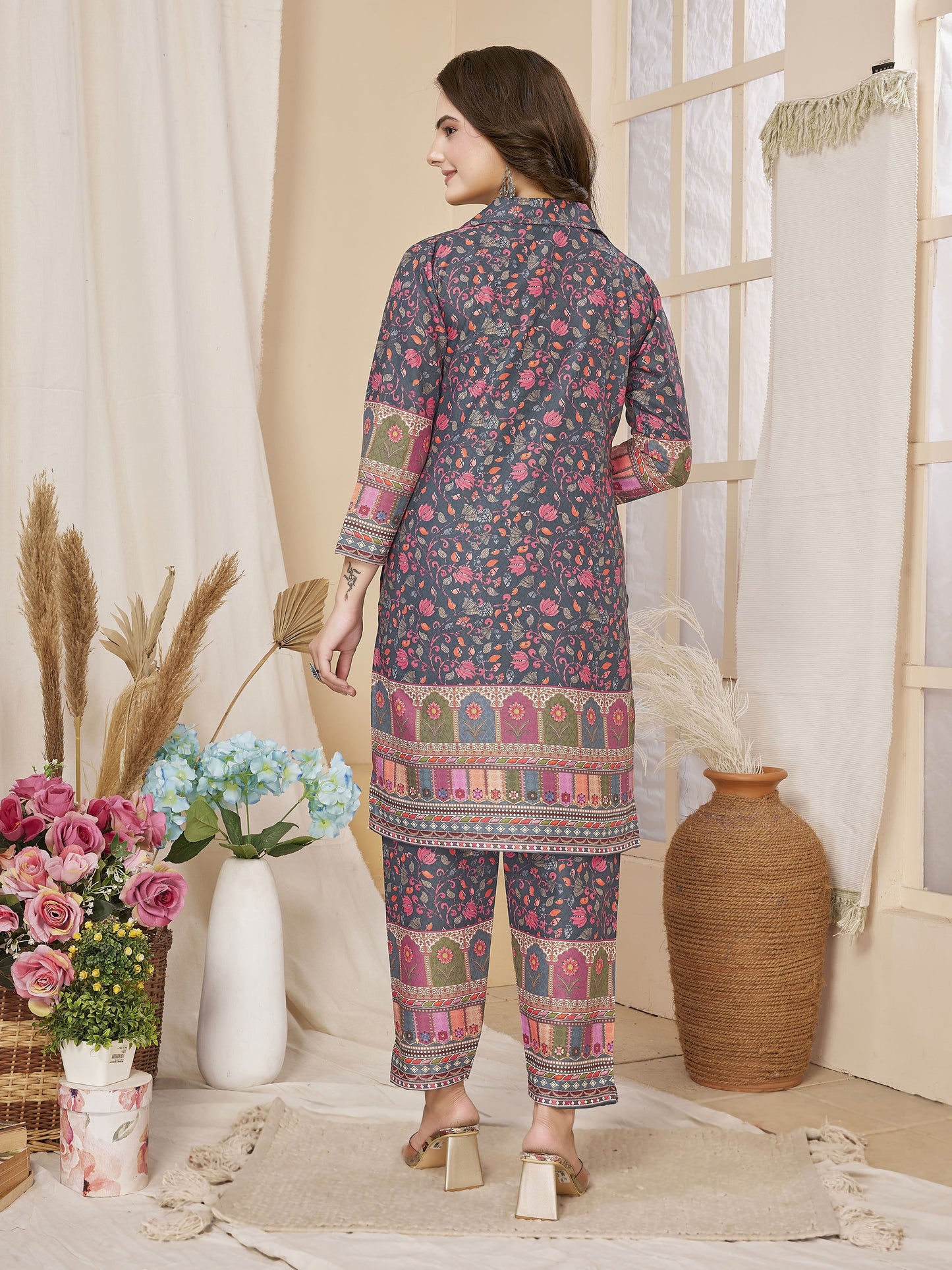 Grey Floral Printed Co-Ords Set