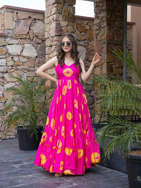Magenta Pink Tie-Dye Print Fit & Flare Dress with Shoulder Straps