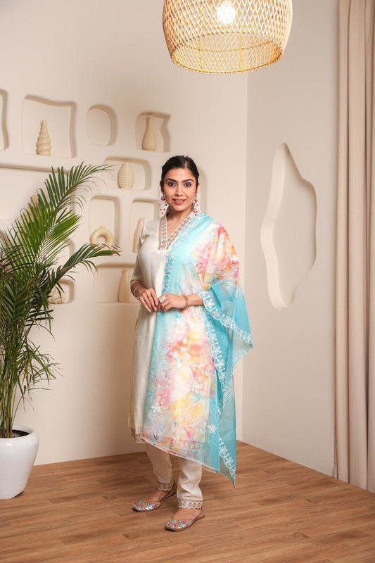 White Embroidered Kurta Set with Dupatta – Festive & Wedding Outfit