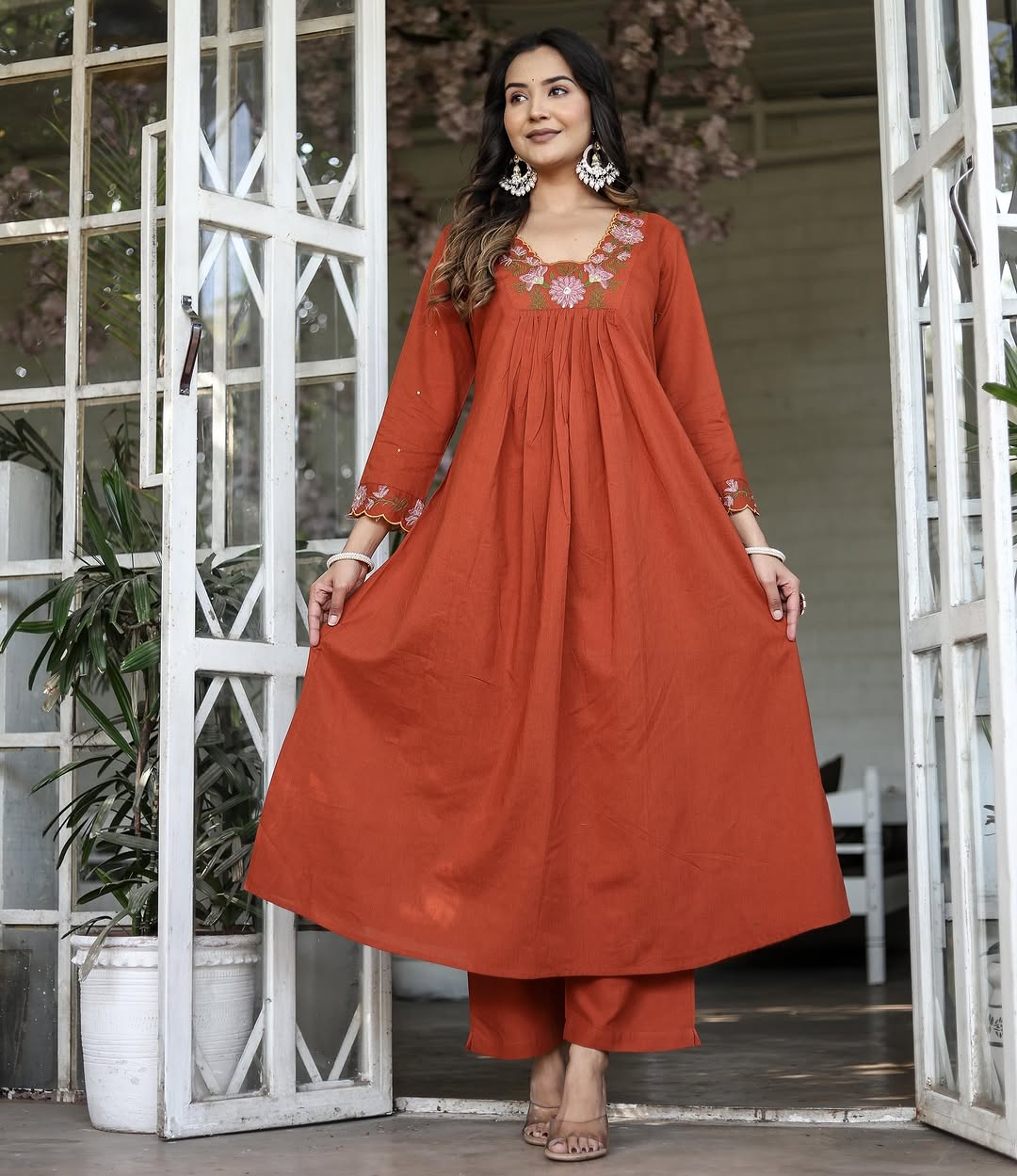 Red Designer Embroidered Anarkali Kurta Set with Dupatta – Flared Ethnic Outfit