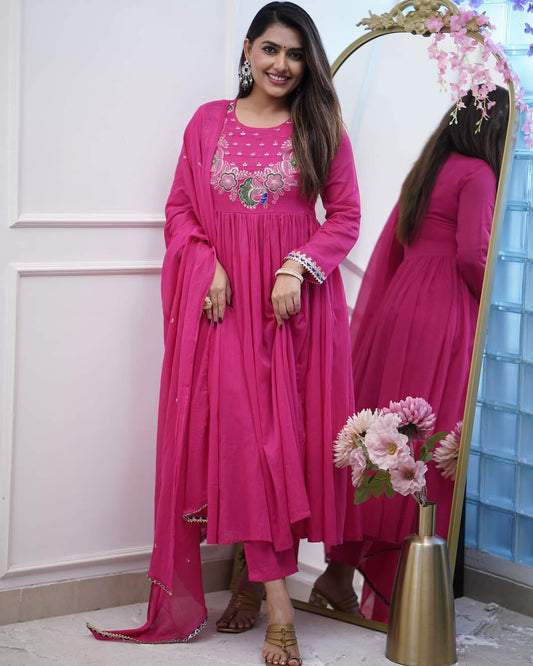 Designer Magenta Pink Anarkali Kurta Set with Embroidery and Dupatta – Wedding & Party Wear