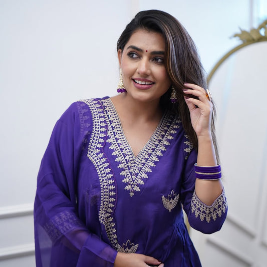 Elegant Blue-Purple Anarkali Kurta Set with Dupatta – Timeless Ethnic Charm