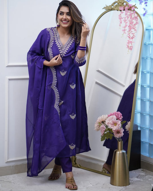 Elegant Blue-Purple Anarkali Kurta Set with Dupatta – Timeless Ethnic Charm