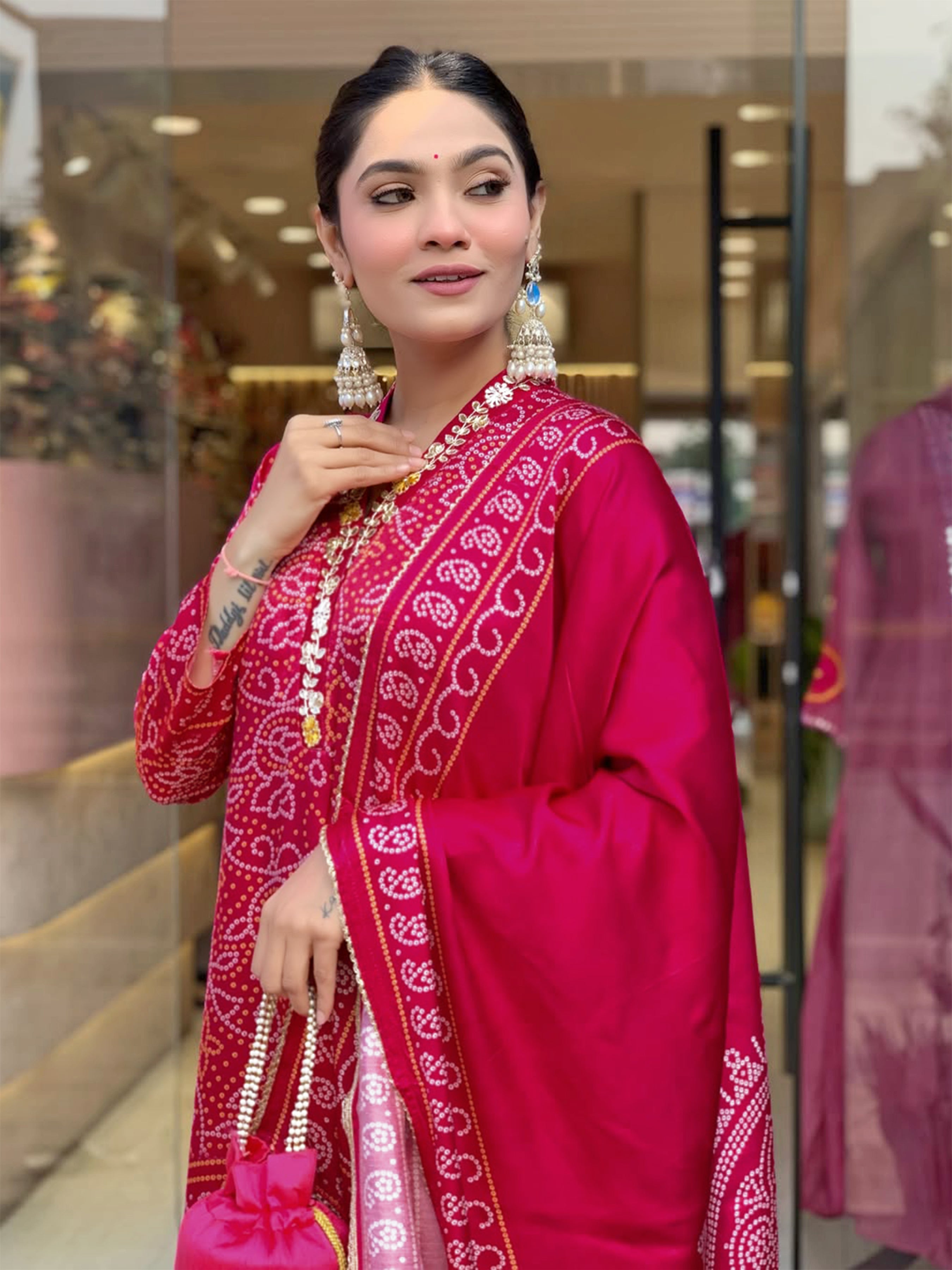 Red Viscose Silk Suit Set with Dupatta | Designer Printed & Embroidered Kurta Set