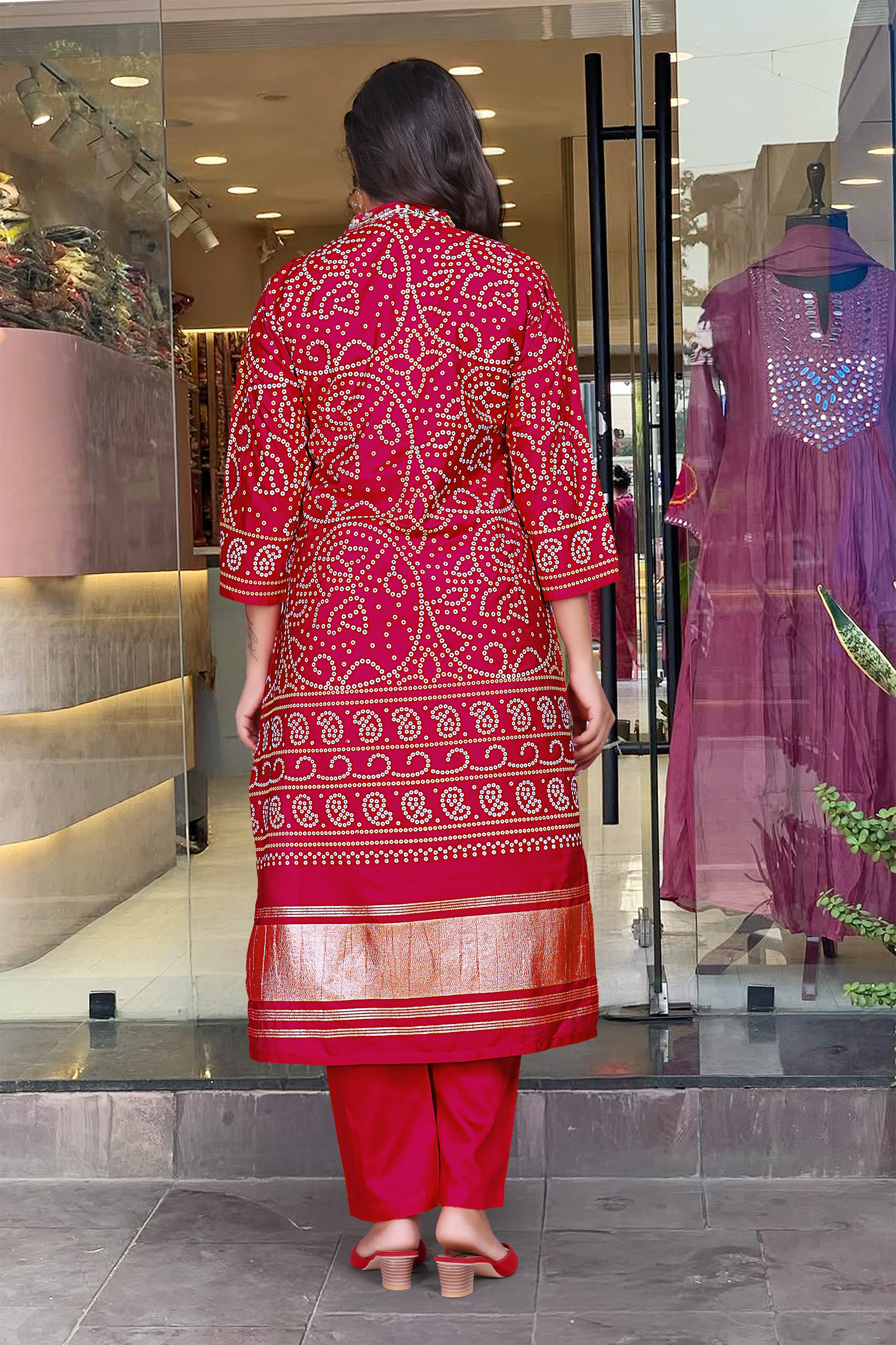 Red Viscose Silk Suit Set with Dupatta | Designer Printed & Embroidered Kurta Set